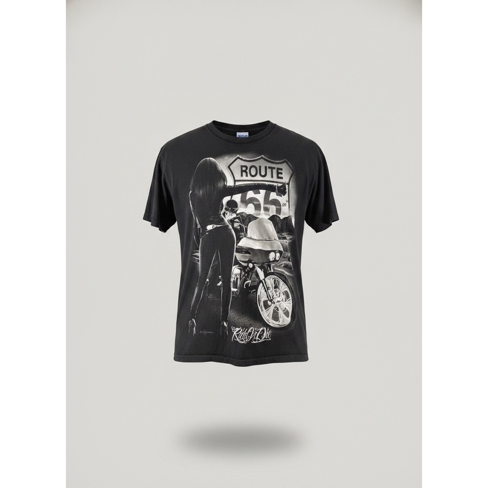 Ride Or Die Mens Route 66 Motorcycle Graphic T-Shirt Black 2XL Biker Tee